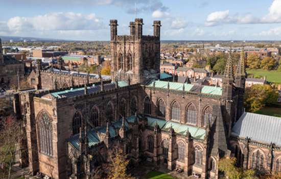 An aerial view of Chester Cathedral.