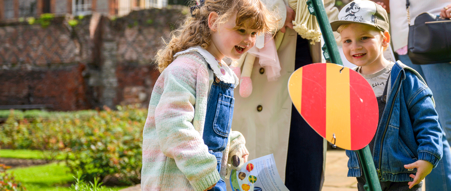 Image: children find an egg adventure quest board at Eltham Palace